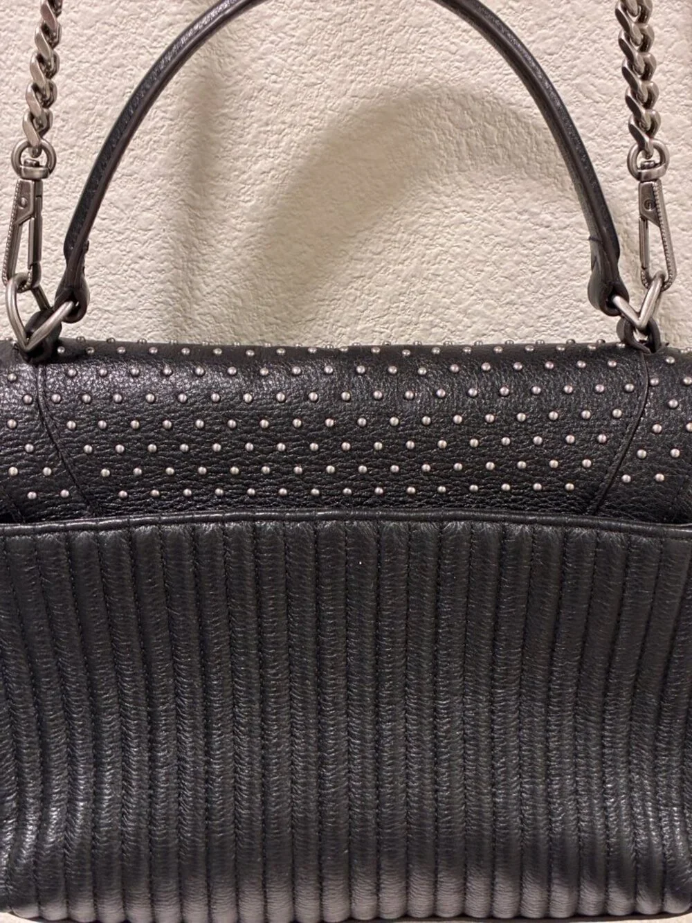 Studded Black Leather Shoulder Bag - Women